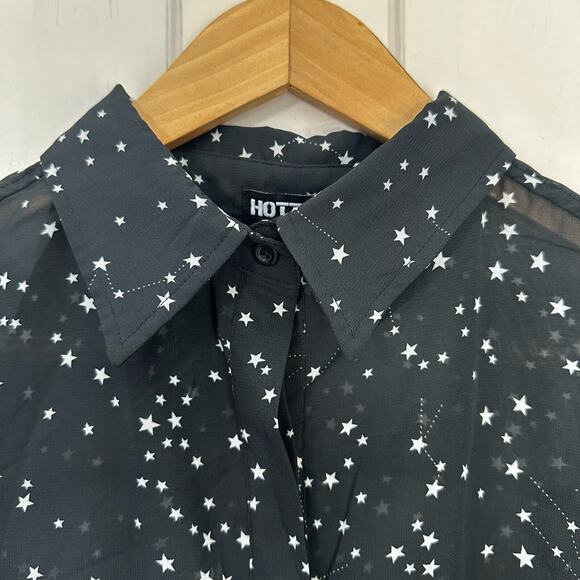 Hot Topic Button Shirt Womens Medium Stars Goth Astrology Witch Black Semi Sheer - Picture 5 of 7